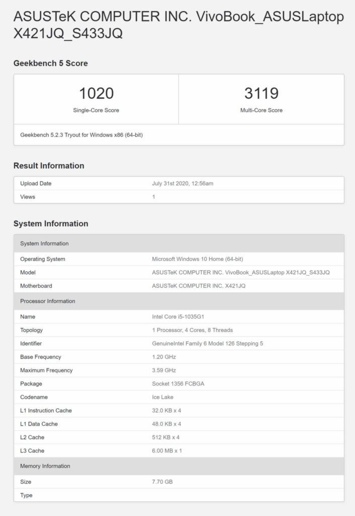 Geekbench score