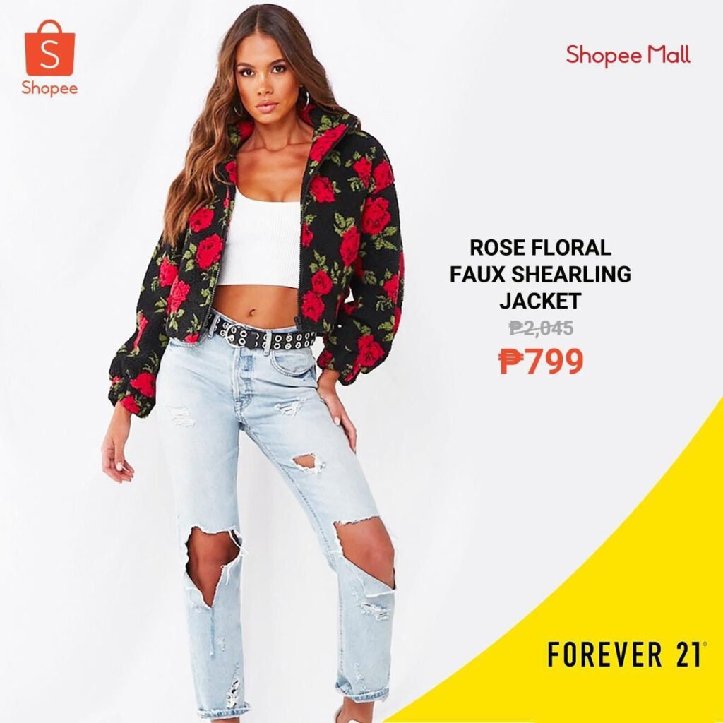 Shopee x Forever 21 - Rose Floral Faux Shearling Jacket