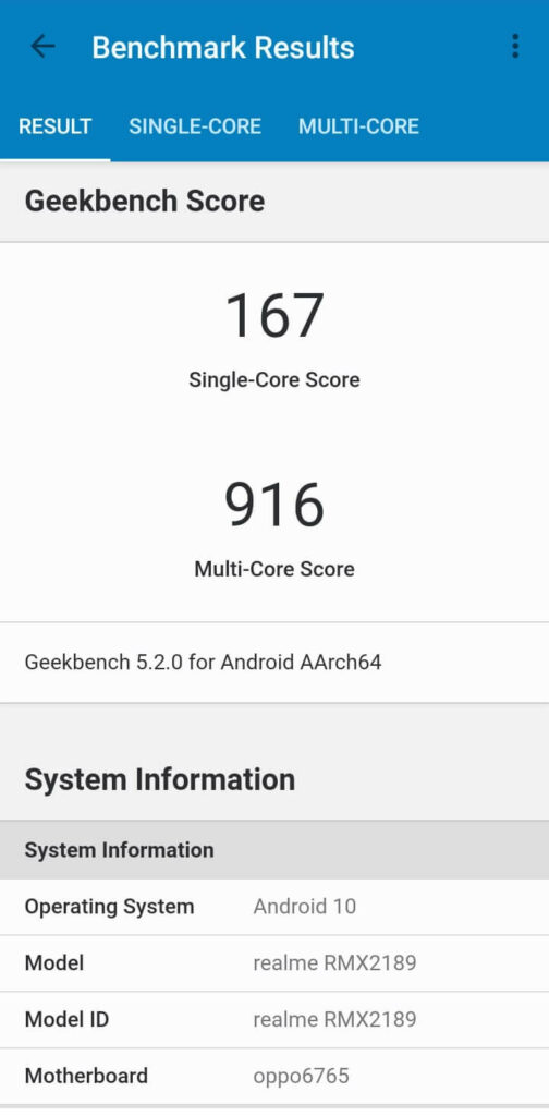 realme C12 - Geekbench scores