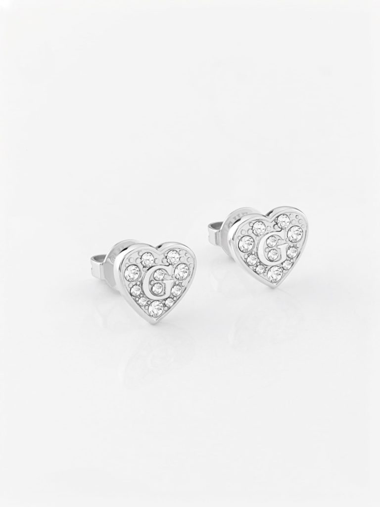 GUESS Pave G Heart Crystals Stud Earrings