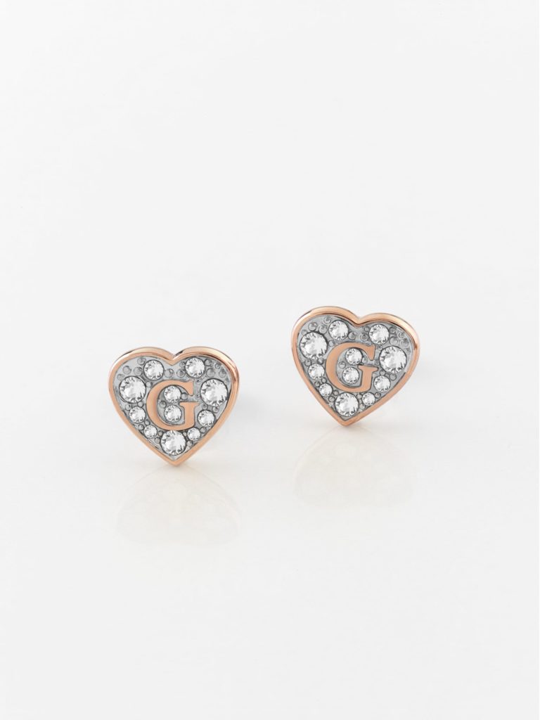 GUESS Pave G Heart Crystals Stud Earrings