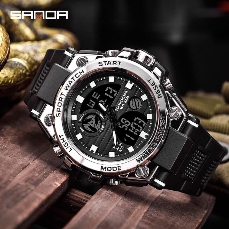 Sanda 2019 Men's Watches Black Sports Watch LED Digital 3ATM Waterproof Military Watch