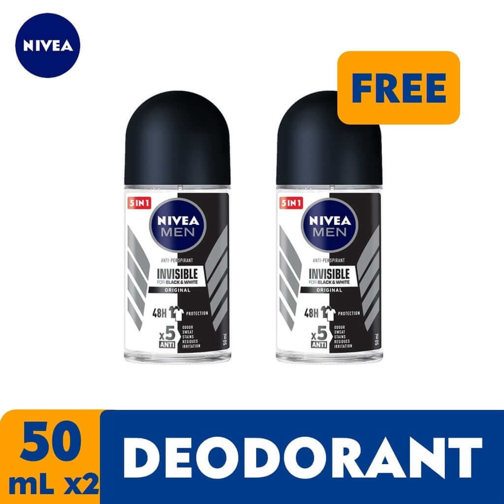 NIVEA for Men Black and White Power Roll On 50ml Bundle of 2