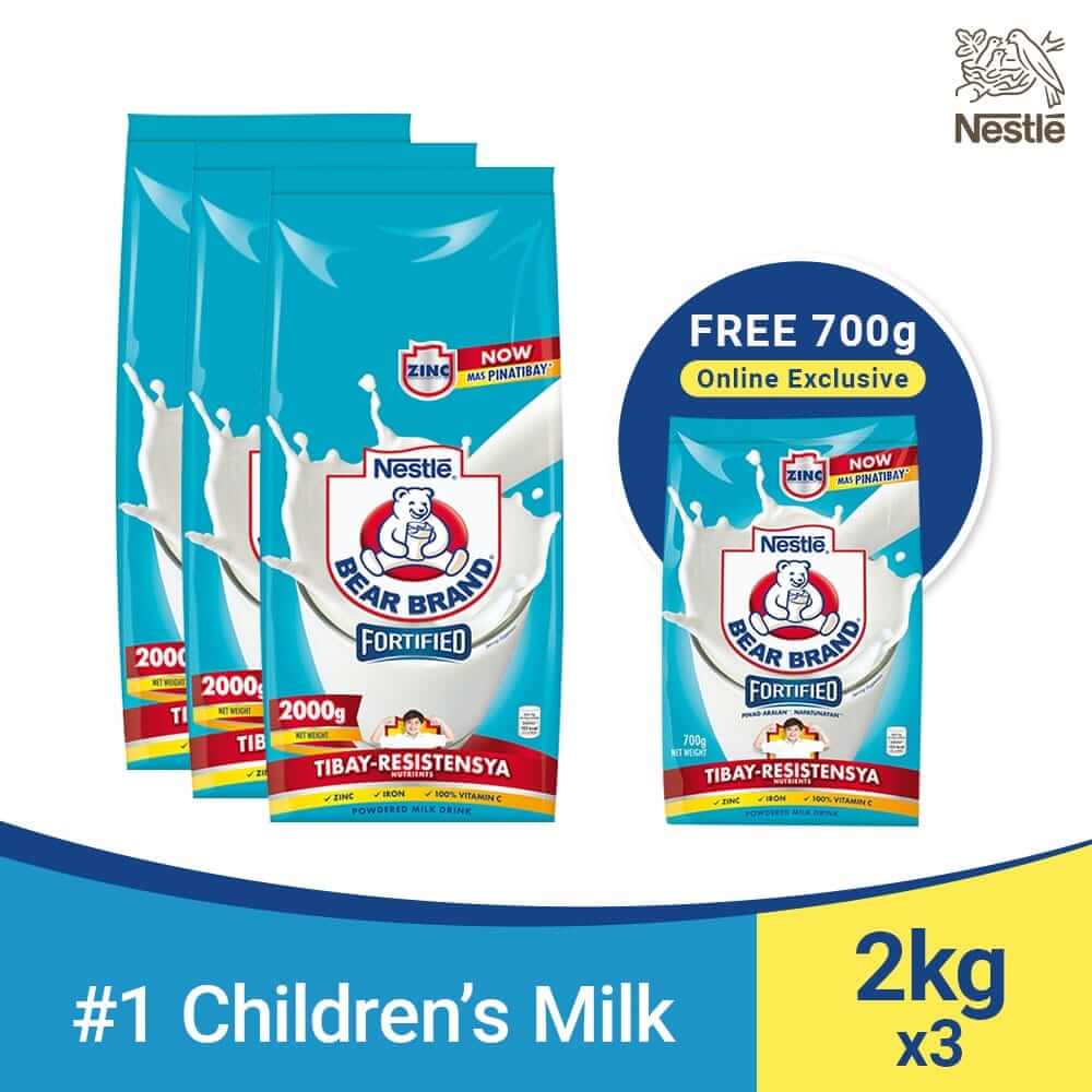 BEAR BRAND Fortified Powdered Milk Drink 2kg - Pack of 3 with Bear Brand 700g