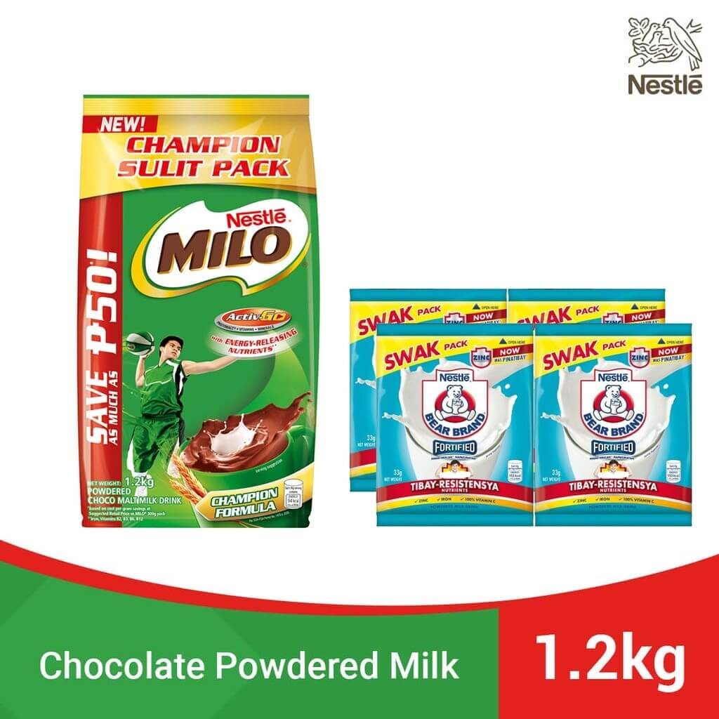 MILO Powdered Choco Malt Milk Drink 1.2kg with FREE Bear Brand 33g