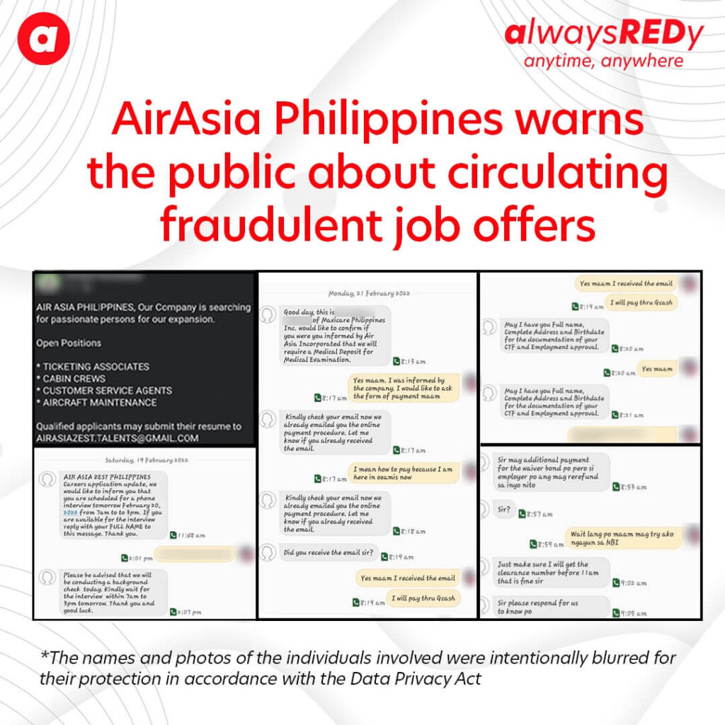 AirAsia Philippines warns the public about circulating fraudulent job offers