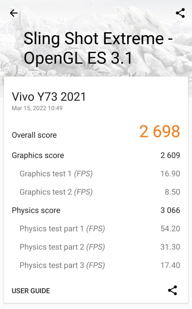 vivo Y73 3DMark benchmark results