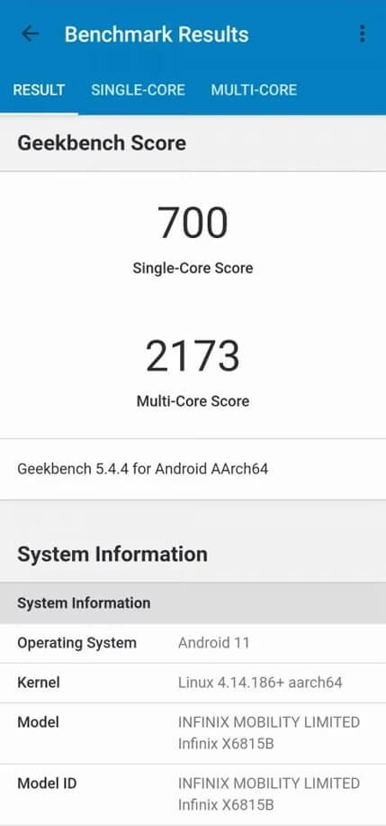 Infinix ZERO 5G - Geekbench scores