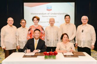 Government officials witnessed the signing of Memorandum of Understanding between Chevron Philippines Inc. and Batangas Land Company Inc. From left to right Government Corporate Counsel Justice Rogel scaled