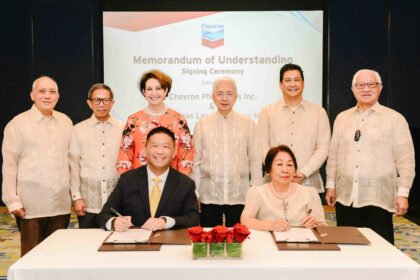 Government officials witnessed the signing of Memorandum of Understanding between Chevron Philippines Inc. and Batangas Land Company Inc. From left to right Government Corporate Counsel Justice Rogel scaled