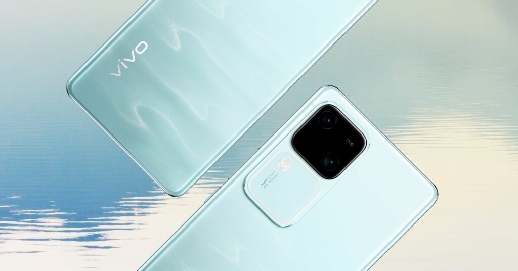 vivo V Series greenish blue shade on a glass surface featuring a stunning water ripple pattern