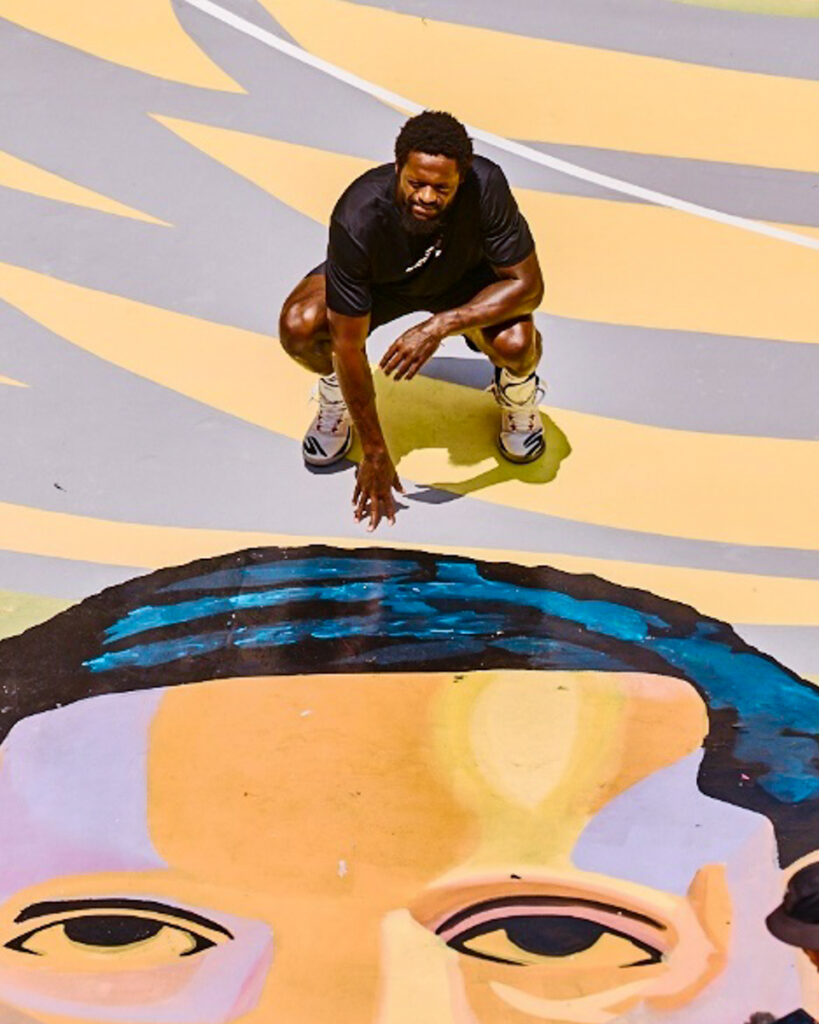 Skechers ambassadors Terence Mann and Julius Randle partake in the unveiling of the Tenement Court Mural