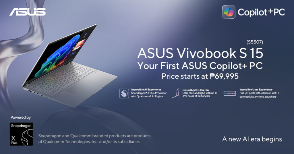 ASUS Vivobook S 15 is the first ASUS Copilot+ PC Powered by the all-new Snapdragon X Plus processors