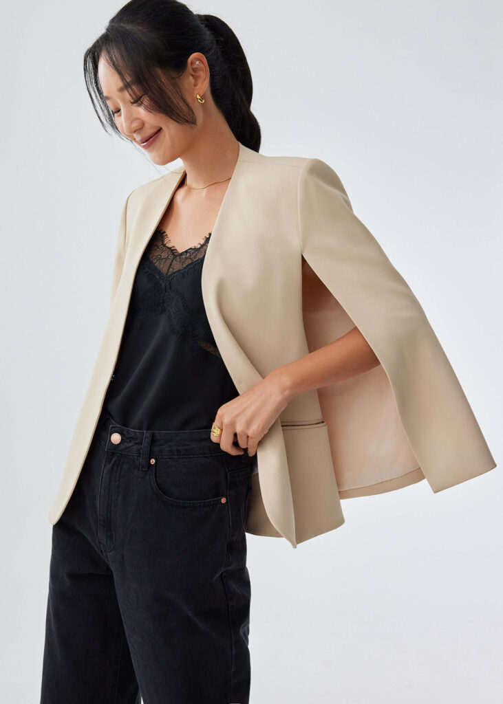 Love Bonito Audrey Tailored Cape Blazer (Sand)