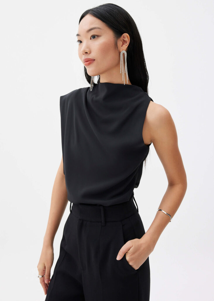 Love Bonito Maya Asymmetric Drape Blouse (Black)