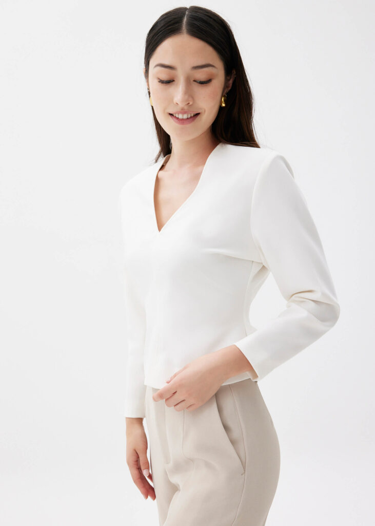 Love Bonito Moon Shoulder Padded V neck Top (White)