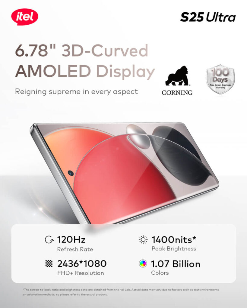 itel S25 Ultra - 3D Curved AMOLED display