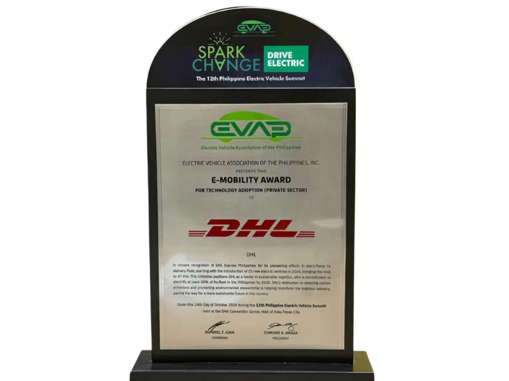 DHL Express Wins E-Mobility Award for EV Adoption in the Philippines