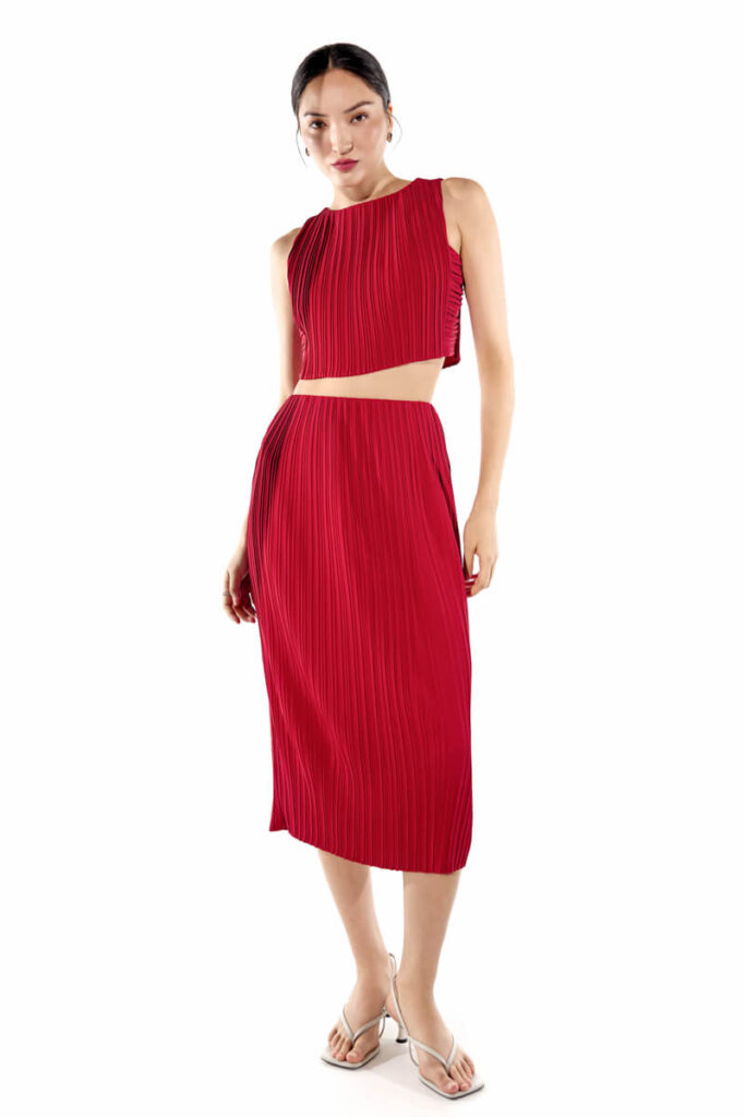 Love Bonito Festive Collection Dez Pleated Boat Neck Crop Top and Gym Pleated Column Midi Skirt