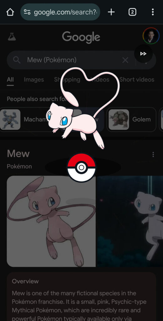 Catch Pokemon on Google Search Mew
