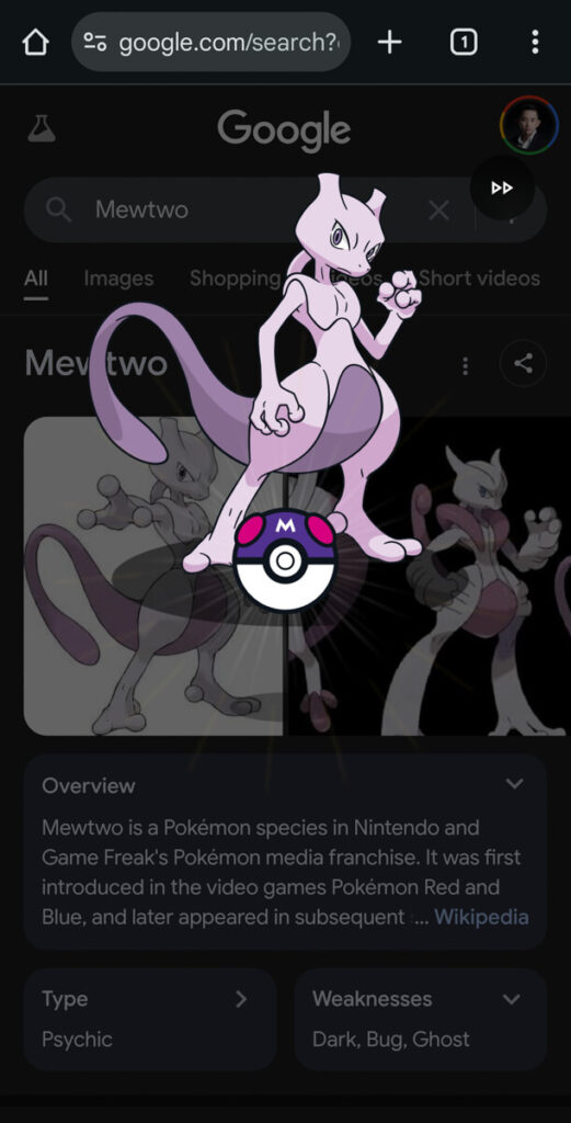 Catch Pokemon on Google Search Mewtwo