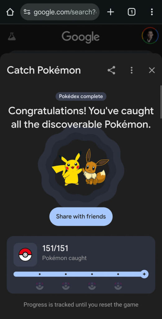 Catch Pokemon on Google Search complete