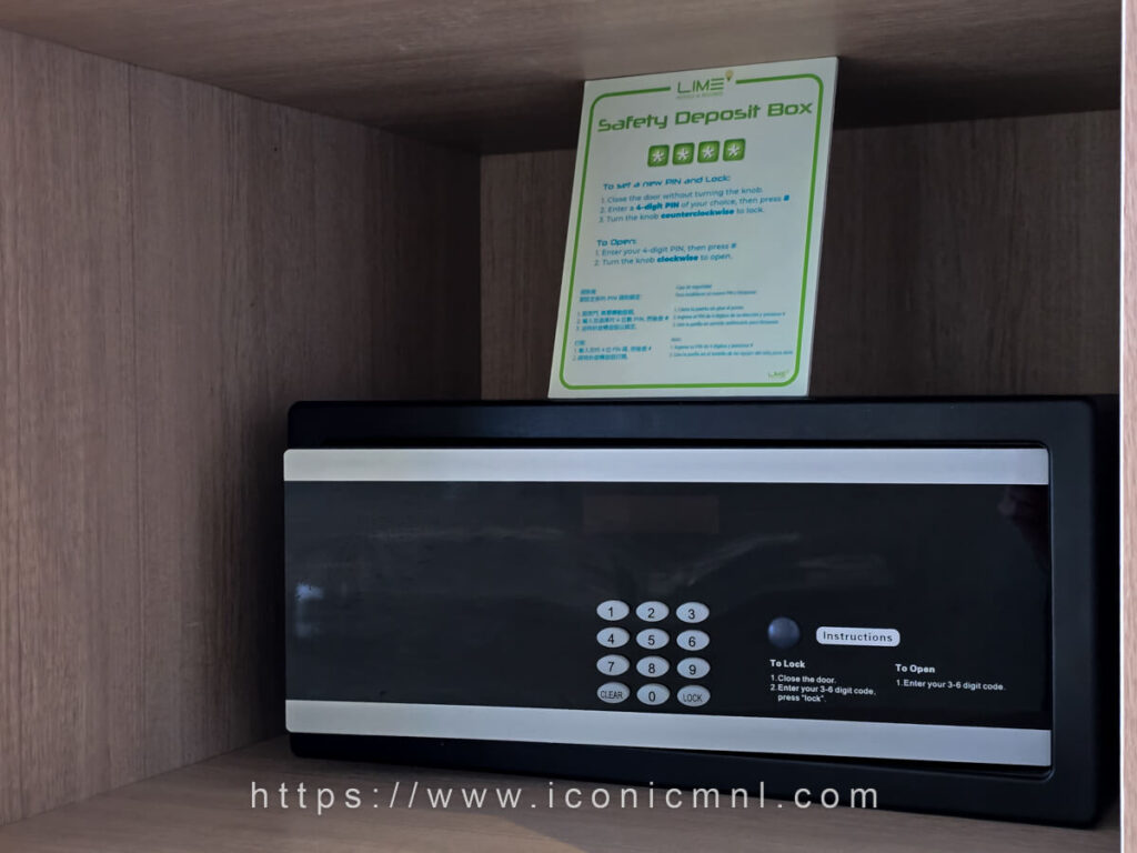 Lime Resort Manila Premier King Bayview Suite Bedroom safety deposit box