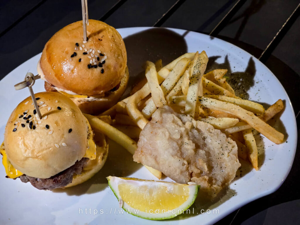 Antidote Bar - Trio of Sliders with a side of fries - A flavor-packed trio of chicken, beef, and fish sliders, served with golden fries on the side