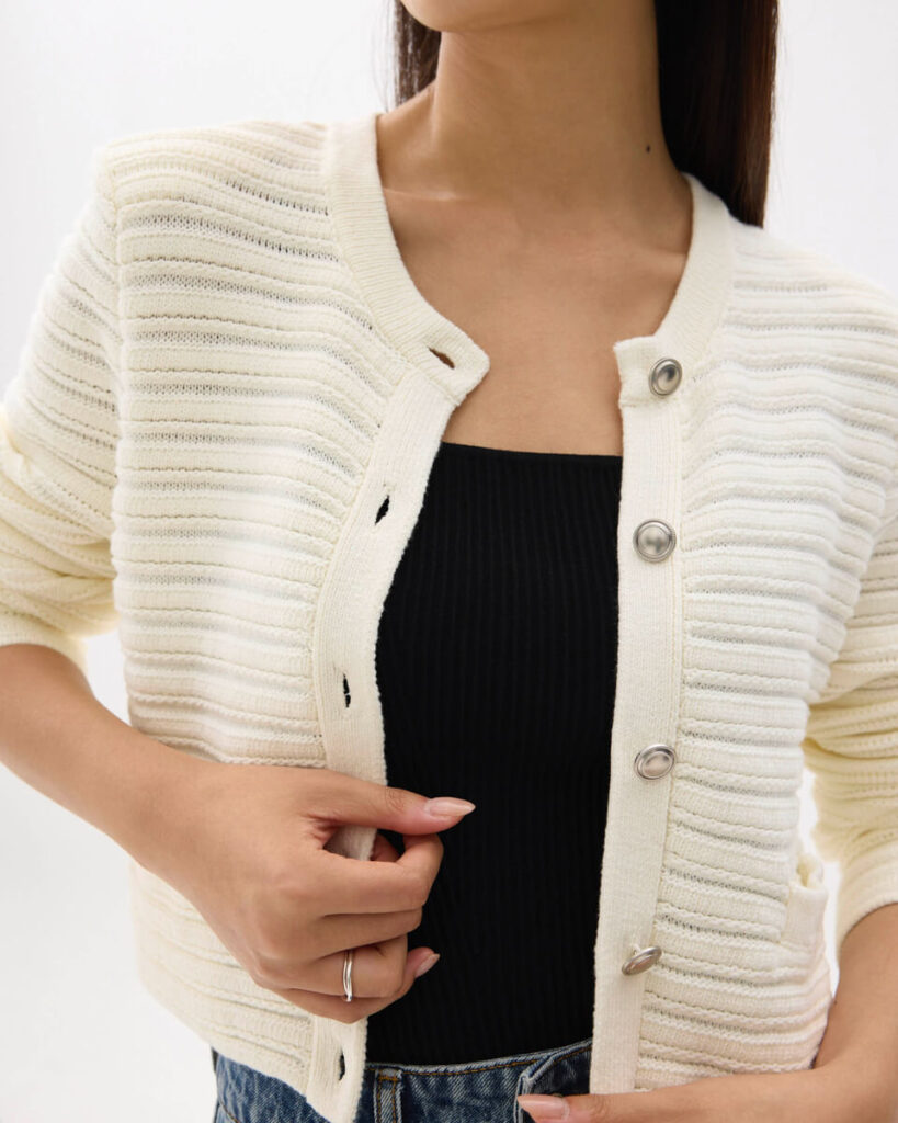 Love Bonito - Kiara Shoulder Padded Crop Knit Cardigan (Ivory)