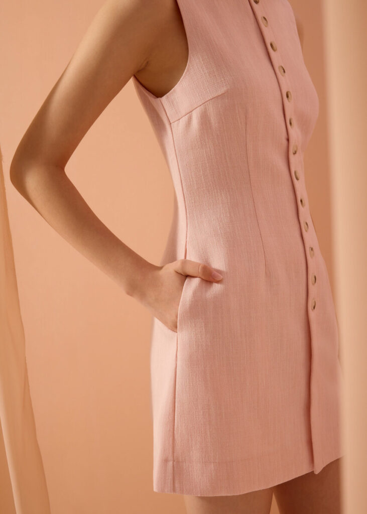 Love Bonito - Rani Textured Button Down Shift Mini Dress (Mochi Pink)