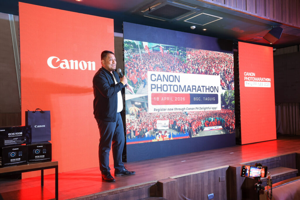Ace Porlet, Manager of CII Marcom and Activations at Canon Marketing (Philippines), Inc., presents the Canon Photomarathon 2026 mechanics to media and community partners
