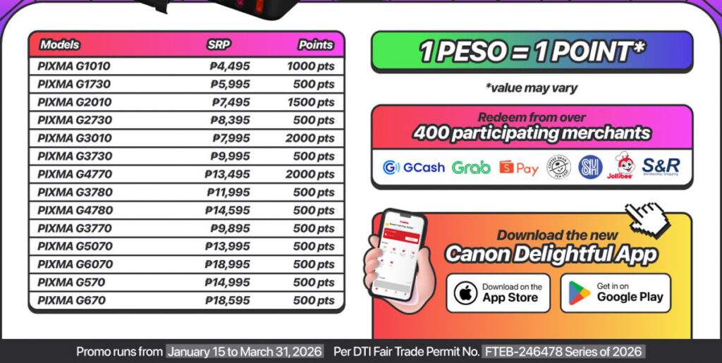 Canon Philippines MegaTank Promo with Free Inks and Rewards