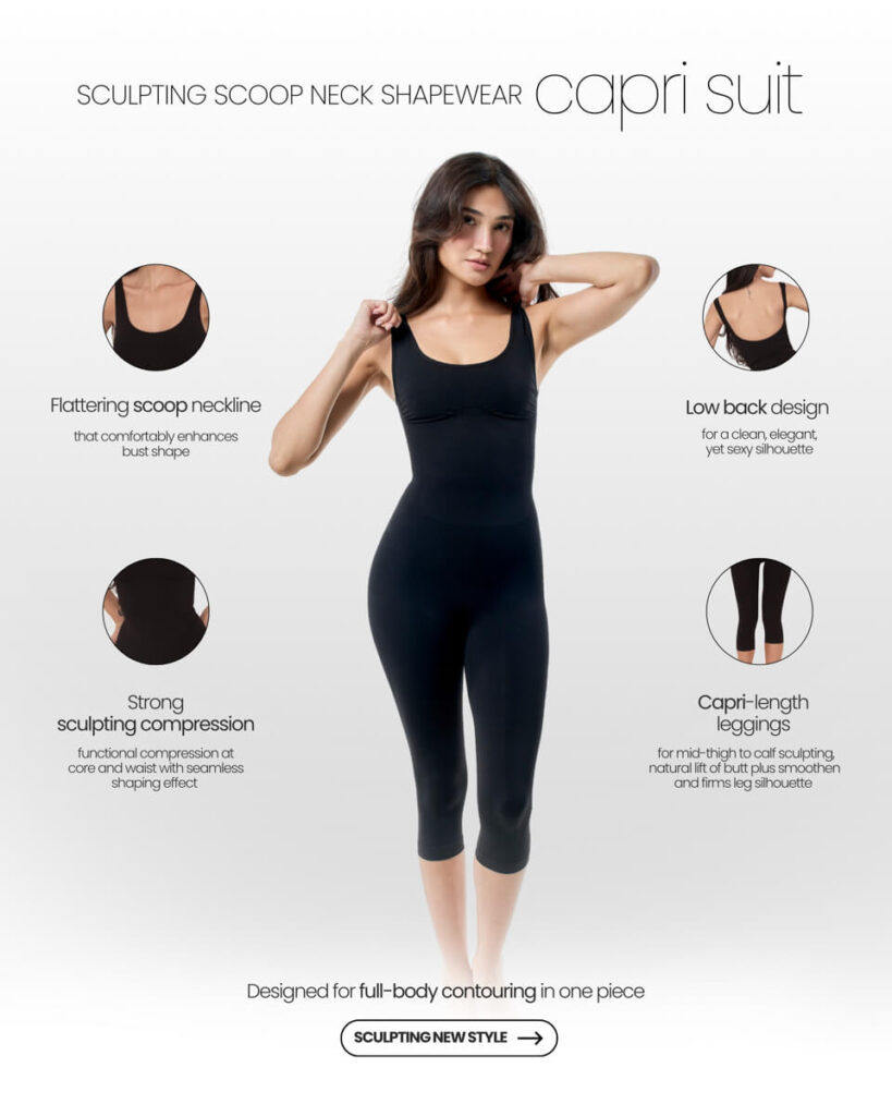 Sculpting Scoop Neck Shapewear Capri Suit