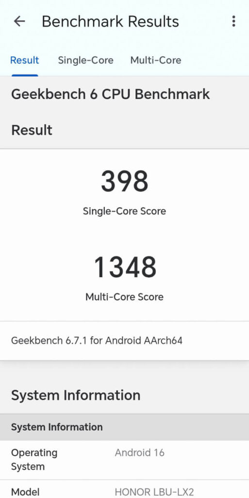 HONOR X6e - Geekbench scores