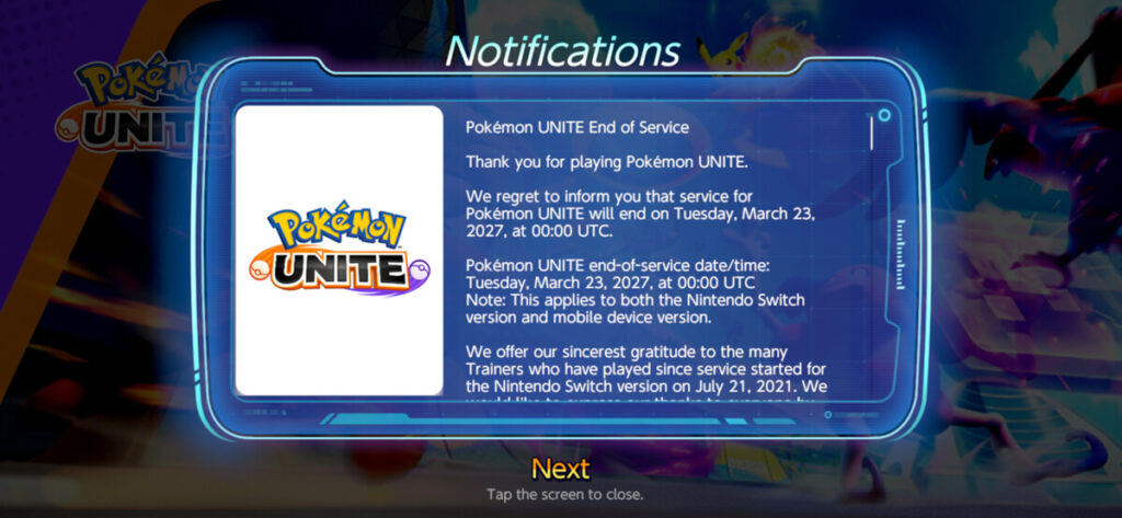 Pokémon UNITE to Shut Down